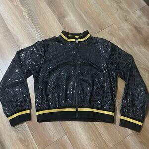 Curvey Girl by Ashley Stewart black and gold sequins jacket Stretchy 2X NWT